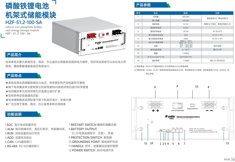 新能源    機架式儲能模塊   HZF-51.2-100-SA   酸鐵锂電池 